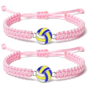 Imagem de Lavoio Pulseiras com pingente de vôlei – Joias de tecido ajustável com pingentes de vôlei pulseiras de corda trançada para jogadores de equipe, acessórios esportivos, presentes de amizade, One Size