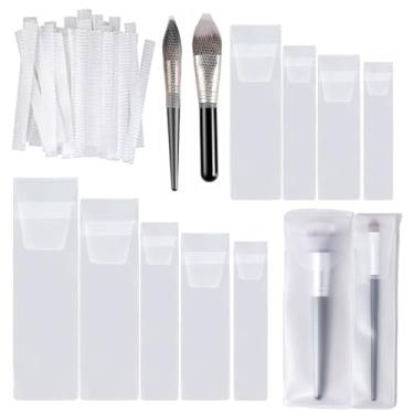 Imagem de Ayzrmly 40 capas de pincéis de maquiagem para viagem, cosméticos, pincéis protetores, capa de pincel para mulheres, rede de malha portátil para uso profissional e diário (20 redes de armazenamento e