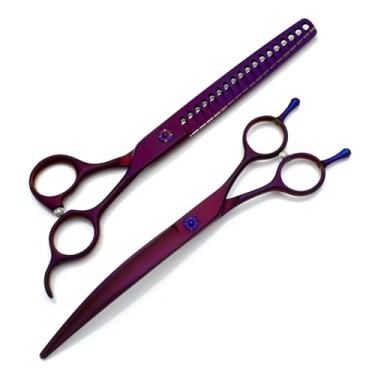 Imagem de Tesoura profissional de cuidado de cães,7 polegadas de corte de cabelo de chunker curvo de animais de estimação,Aço inoxidável VG10, com parafuso CNC
