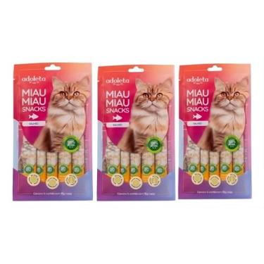 Imagem de Kit 3 Snack Para Gatos Adoleta Miau Miau Sabor Salmao 5 X 15
