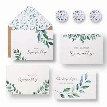 Imagem de Cartões de simpatia, cartões de simpatia com envelopes, conjunto de 24 cartões de condolências aquarela a granel com mensagem dentro, embalados com adesivos de envelopes Kraft, 4 designs exclusivos