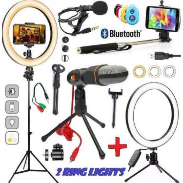 Imagem de Kit Gravação De Vídeo Tripé 2m Profissional Luz Led Ring Light Suporte