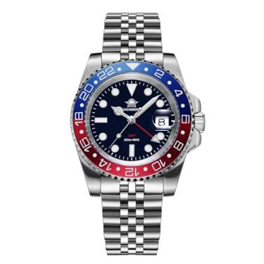 Imagem de ADDIESDIVE GMT Relógio de pulso masculino com movimento de quartzo suíço, à prova d'água, 200 m, luminoso, analógico, dois tons, luxuoso, Aço azul vermelho 2050