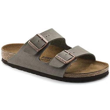 Imagem de Birkenstock Sandália masculina de couro Amalfi com palmilha macia Arizona, Pedra Birkibuc, 15-15.5 Narrow Women/13-13.5 Narrow Men