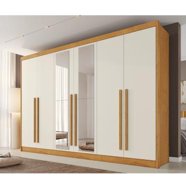Imagem de Guarda Roupa Casal com Espelho 6 Portas em MDF Alba Plus Made Marcs - Peroba/Off White