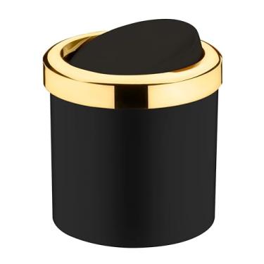 Imagem de Lixeira c/tampa basculante 5 litros preto/dourado - Future | Com sistema que esconde o saco de lixo