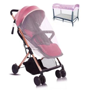 Imagem de Rede mosquiteira para carrinho, pacote com 2 capas de rede de insetos para carrinhos, berços, brincos, pack N Plays e mini berço portátil, rede de insetos para bebês durável essencial (2, rosa)