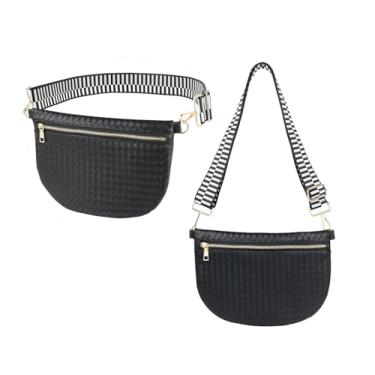 Imagem de Pochete de tecido, bolsa tiracolo de couro para mulheres, viagens, compras, uso diário, Preto, 12" x 1.5" x 8", Elegante