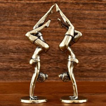 Imagem de LSBDJDL 2 Pack Brass Handstand Yoga Beauty Figurines Metal Sculpture for Bookshelf Tabletop Shelf Living Room Table Decor