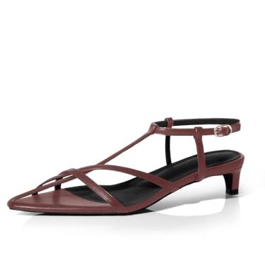 Imagem de iadore Sandálias femininas sexy gatinha salto baixo retrô tiras no tornozelo com fivela sapatos de dedo aberto verão vestido sandálias tamanho 5-12 EUA, Borgonha, 38