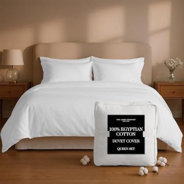 Imagem de Conjunto Queen de capa de edredom 100% algodão egípcio - Genuíno luxuoso 400 fios - Naturalmente crocante, respirável, amigo da pele e refrescante - Mais macio a cada lavagem, certificado Oeko-TEX