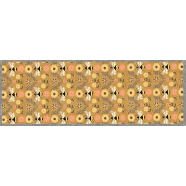 Imagem de Coleção Floor Flair, floral de abelha de mel e colmeia de 7 x 1,8 m, vinil durável à prova d'água e resistente a manchas, tapete de área interna, revestimento protetor de piso, decoração de interiores