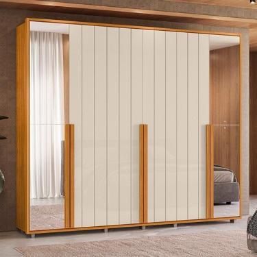 Imagem de Guarda-roupa Casal 6 Portas 100% Mdf Com Espelhos E Pés Volpi Cinamomo/off White