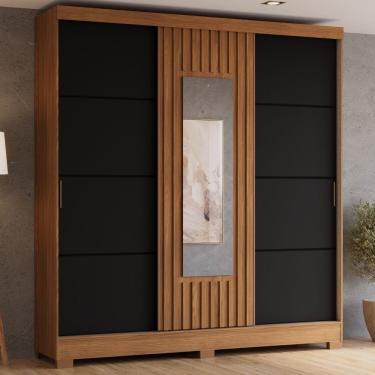 Imagem de Guarda Roupa Spazio 3 Portas Deslizantes Com Aplique Ripado 2 Gavetas E Pés Em Abs Espresso Móveis Nature/preto