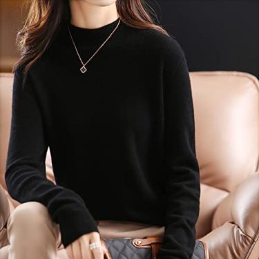 Imagem de Suéter feminino de cashmere com gola alta, 100% cashmere, moda Espessura para todos os jogos Cobertura convencional Vestuário externo Base de cashmere tricotada Suéter feminino (Color : Black, Size