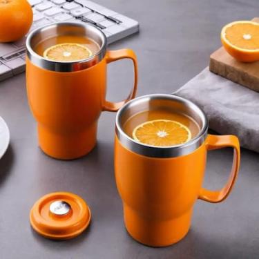 Imagem de Caneca Térmica Parede Dupla em Aço Inox Laranja 550ml com Tampa Rosqueável - Estilo Premium