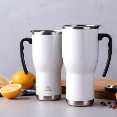 Imagem de Caneca Térmica Parede Dupla em Aço Inox Branca 600ml com Alça Ergonômica - Estilo Liso