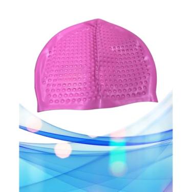 Imagem de Touca de Natação de Silicone para Adultos, com bolinhas, À Prova D'água e Antiderrapante(rosa)