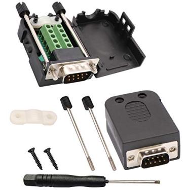 Imagem de AAOTOKK DB9 Adaptador de bloco terminal de parafuso D-SUB 9 pinos RS232 macho para 9+1 pino/Way fêmea terminal terminal breakout placa conector módulo de sinal com capa (2 pçak/macho)