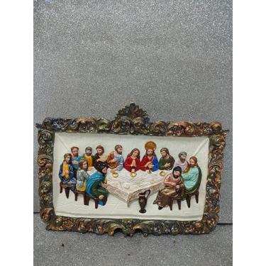 Imagem de Quadro Decorativo Santa Ceia em Gesso Maciço, 32 cm, com Moldura Ornamentada