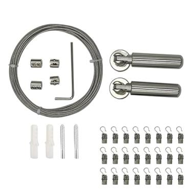 Imagem de HaiFanWJ Sistema de pendurar na parede, conjunto de cabos de aço inoxidável, 5 m, varal de janela de fio de tensão, projetado para varandas e banheiros, cortesia com 24 ganchos (prata)