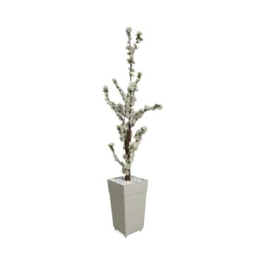 Imagem de Planta Arvore Artificial Cerejeira Rosa Sakura + Vaso Branco Rattan Decoração Enfeite Casa Sala(Arvore Branca)
