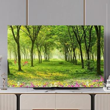 Imagem de Capa de TV padrão de pintura capa à prova de poeira para interior universal 32-80 polegadas tela protetora de tela pano para LCD LED monitores de televisão de computador capa à prova de poeira - verde
