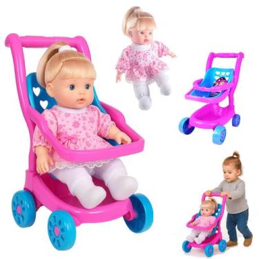 Imagem de Kit Carrinho de Boneca + Soft Loira Bebe Conforto Macia Pano - EINSTOK