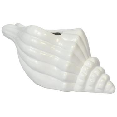 Imagem de Vaso Decorativo Flores Cerâmica Concha Espiral Branco Oceano - Gici De
