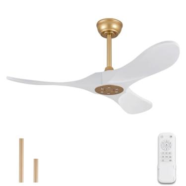 Imagem de BOJUE Ventilador De Teto Branco E Dourado Sem Luz Com Controle Remoto, Madeira 42" Luz, Motor Cc Reversível 6 Velocidades Para Pátios Internos Externos, Casa Fazenda