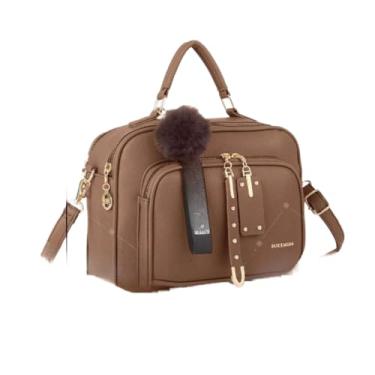 Imagem de Bolsa Feminina Com Chaveiro Pompom Tira Colo Faixa de Mão De Couro Tranversal (Cafe - DEC6012#)