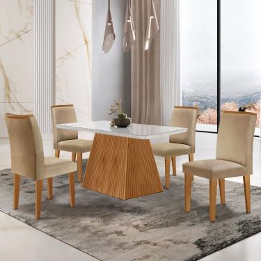 Imagem de Mesa Luna 120 cm MDF Vidro Canto Copo com 4 Cadeiras Lunara Rufato