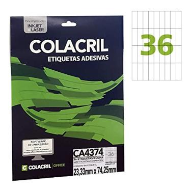 Imagem de Etiqueta Adesiva Colacril, Ink-Jet/Laser A4, CA4274, Branco, 74.25 x 23.33 mm, envelope com 25 fls-900 etiquetas