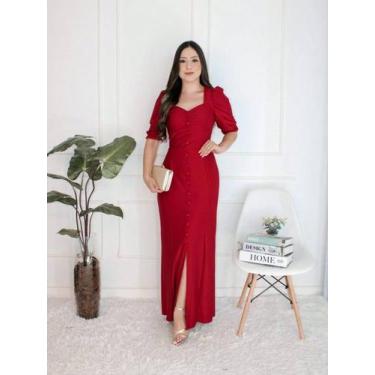 Imagem de Vestido Longo Tubinho com Fenda Botões Moda Cristã - KOPYTTA, Vermelho