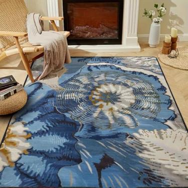 Imagem de AQQA Tapete de área contemporâneo, cinza azul, 2,8 m x 1,8 m, tapete abstrato moderno para sala de estar, lavável à máquina, tapete antiderrapante, tapete contemporâneo de sala de jantar para quarto