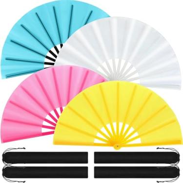 Imagem de Blulu 4 peças de leques grandes dobráveis para dança em linha, grandes de seda, palmas à mão, para botas de dança no chão, decoração de festa de festival (estilo clássico, cor doce, 33 polegadas)