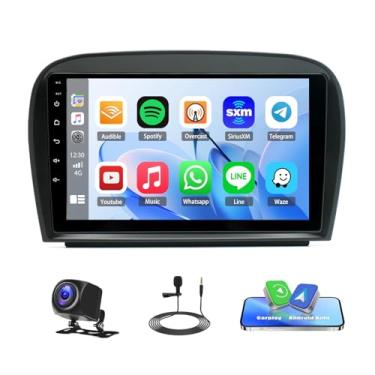 Imagem de Rádio estéreo com tela sensível ao toque de 22 cm para Mercedes-Benz SL R230 SL350 SL500 SL300 2005-2012, rádio CarPlay sem fio 4G + 64G Android 13 com câmera de backup Bluetooth FM WiFi e microfone