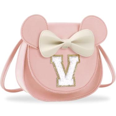 Imagem de Presentes de aniversário para meninas de 2, 3, 4, 5, 6, 7, 8, 9 e 10 anos de idade, bolsa infantil infantil para meninas pequenas com laço de orelha de rato personalizado, Pequeno-rosa-branco, V, V