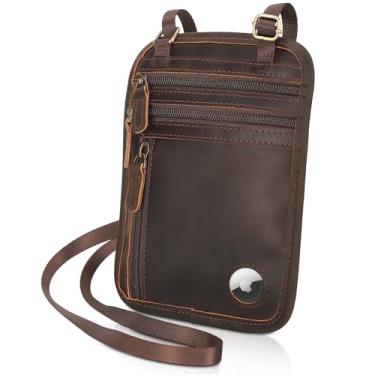 Imagem de Polare Carteira de couro de flor integral para pescoço com bloqueio RFID e porta-passaporte oculto bolsa de viagem com compartimento para AirTag para homens