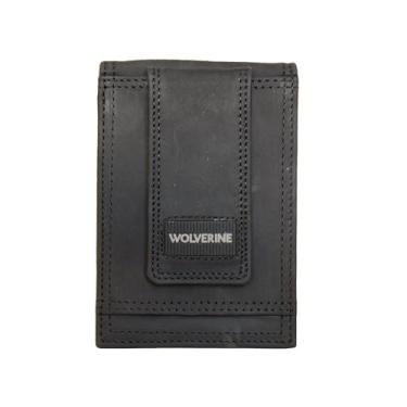Imagem de WOLVERINE Carteira masculina fina | capa de cartão | clipe de dinheiro | proteção RFID | janela para identidade | robusta | couro | tela, Resistente - Preto, Front Pocket