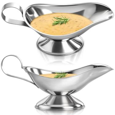 Imagem de ZOOFOX Conjunto de 2 molheiras, molho de aço inoxidável de 227 g com bico e alça fáceis de despejar, prato de servir molho para molhos de salada, creme, caldo, pimenta preta