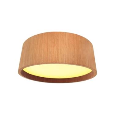 Imagem de Luminária de Teto Plafon Redondo de Madeira de Sobrepor Cor Freijó 70 cm para Sala, Quarto, Corredor