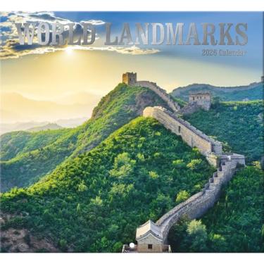 Imagem de Calendário de parede tamanho completo World Landmarks 2026 para planejamento, agendamento e organização