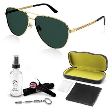 Imagem de Gucci Óculos de Sol Formato Aviador GG1233SA + Pacote com Kit de Óculos de Luxo eShades, Ouro