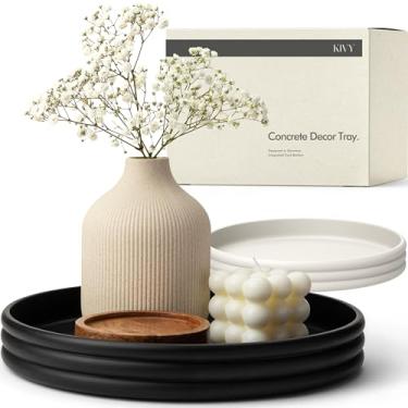 Imagem de KIVY Bandeja decorativa redonda de concreto 28 x 3,8 cm - Tigela de mesa de centro moderna - Bandeja de mesa de decoração de casa para sala de estar e quarto - Bandejas decorativas modernas - Tigela