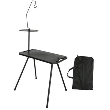 Imagem de IEUDNS Mesa dobrável para acampamento ao ar livre com suporte para lanterna, mesa retangular leve com bolsa de transporte, pernas removíveis e dobráveis, Preto