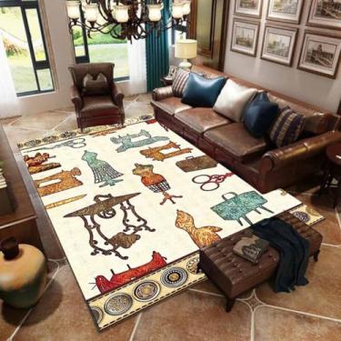 Imagem de Soyalie Tapete de área temático de máquina de costura vintage para sala de jantar antiderrapante moda ferramentas de costura padrão tapetes de área decoração de casa tapete divertido impressão tesoura