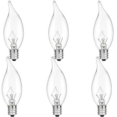 Imagem de Lâmpadas de vela E12, lâmpadas de candelabro de 60 W, lâmpada de base de vela transparente E12 B10 com branco quente 2700K, 600 lúmens regulável, lâmpadas incandescentes em forma de chama, reguláveis