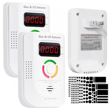 Imagem de Pacote com 2 detectores de gás e monóxido de carbono conectados, detector de gás natural 2 em 1 e alarme de monóxido de carbono com 2 adesivos de bloqueio de luz LED, alarme portátil de CO e propano