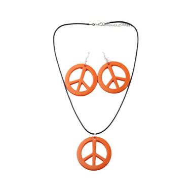 Imagem de Kicomvi Conjunto de brincos de colar com pingente de sinal de paz estilo hippie amor colar da paz anos 60 e 70 conjunto de acessórios para festa hippie, resina, resina